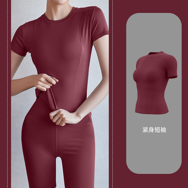 Yoga Clothes, Female Slim Sports and Thin Fitness Clothes, Running Sweat-absorbing Tights, Yoga Tops.