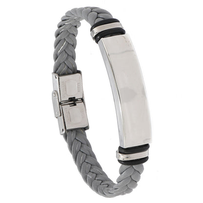European and American Stainless Steel Simple Bracelet, Light Plate Lettering Leather Woven Bracelet, Men's Bracelet Factory Direct Sales