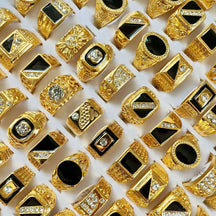 Popular Accessories, Hot Sales in Middle East Arabia, Gold Rhinestone Alloy Gold-plated Men's Rings Mixed Batch