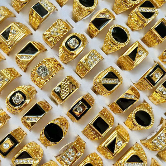 Popular Accessories, Hot Sales in Middle East Arabia, Gold Rhinestone Alloy Gold-plated Men's Rings Mixed Batch