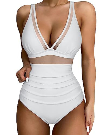 New European and American Foreign Trade Cross-border High-waisted One-piece Swimsuit Women's Tight and Sexy Amazon Hollow Popular Spot Swimsuit