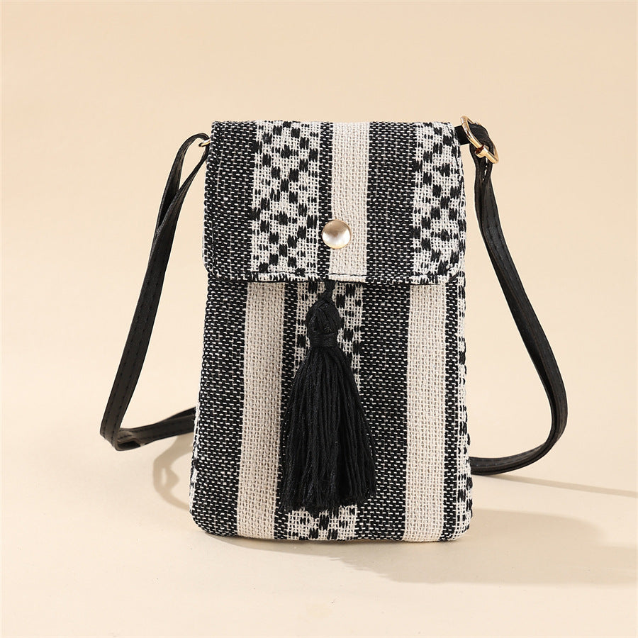 Summer New Korean Ins European and American Fashion Mini Mobile Phone Oblique Span Bag Solid Color Straw Woven Foreign Trade Women's Bag