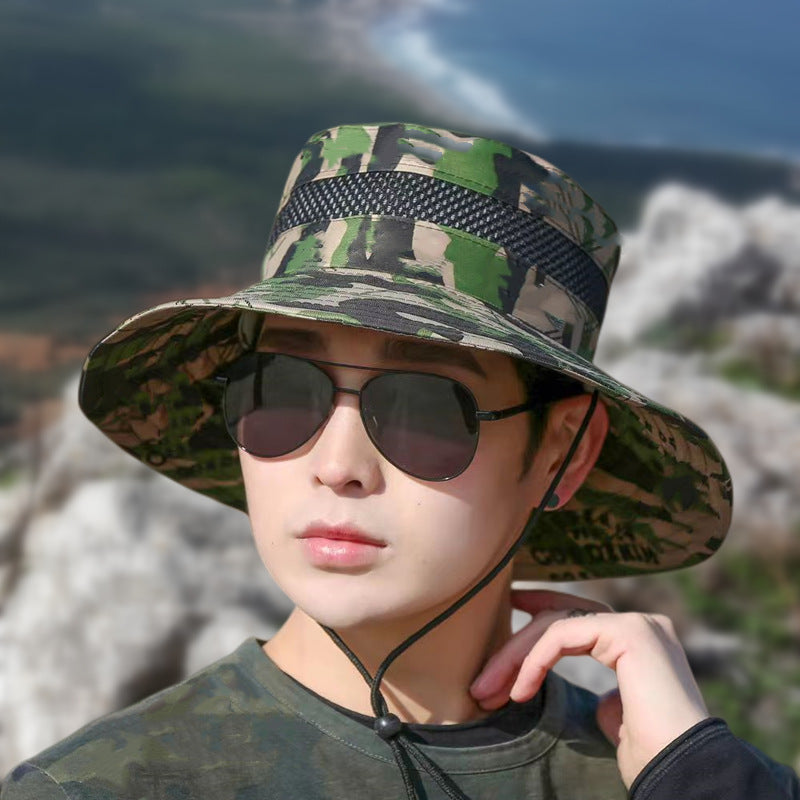 Camouflage Fisherman Men's Summer Camouflage Basin Hat Mesh Hat Fishing Hat Outdoor Mountaineering Sun Hat Sun Hat