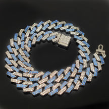 Explosive 15mm Small Flip Hiphop Pink Blue Hip Hop Cuban Chain Quadrilateral Strip Prismatic Men's Necklace