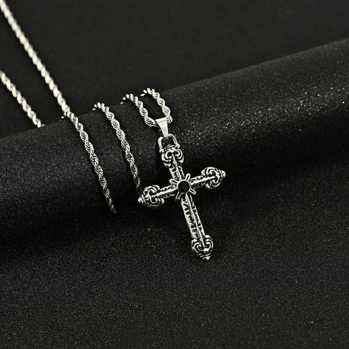 Hip Hop Necklace Jewelry Men's Popular Street Cross Personality Bouncing Alloy Pendant Sweater Chain Wholesale