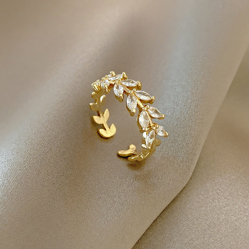 Korean Light Luxury High-end Zircon Pearl Ring Women's Retro Niche Design Bow Ring Ring Open Jewelry