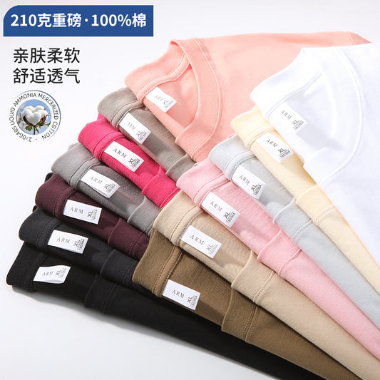 210G Pure Cotton T-shirt Round Neck Solid Color Men's and Women's Same Bottoming Shirt Half-sleeved Spot Short-sleeved T-shirt Casual Summer