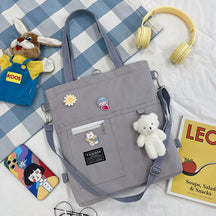 Ins Canvas Bag Female Student Korean Version Messenger Bag Large Capacity Fashion Versatile Single Shoulder Portable Tutoring Bag Double Shoulder Back
