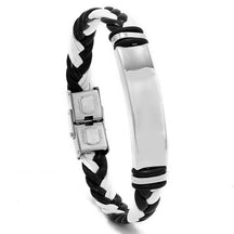 European and American Stainless Steel Simple Bracelet, Light Plate Lettering Leather Woven Bracelet, Men's Bracelet Factory Direct Sales
