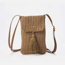 Summer New Korean Ins European and American Fashion Mini Mobile Phone Oblique Span Bag Solid Color Straw Woven Foreign Trade Women's Bag