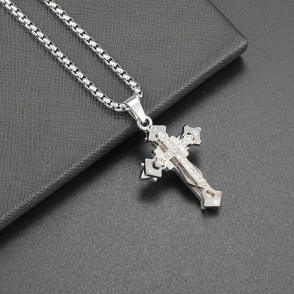 Hip Hop Necklace Jewelry Men's Popular Street Cross Personality Bouncing Alloy Pendant Sweater Chain Wholesale