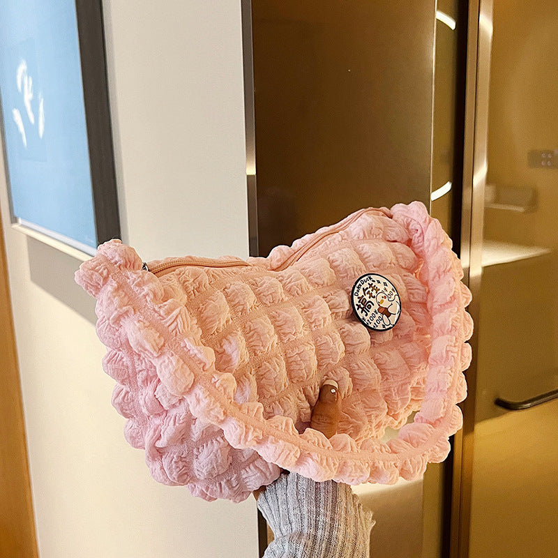 New Popular Cloud Puff Bag, Girl Fashion Pleated Shoulder Bag, Simple Portable Underarm Bag