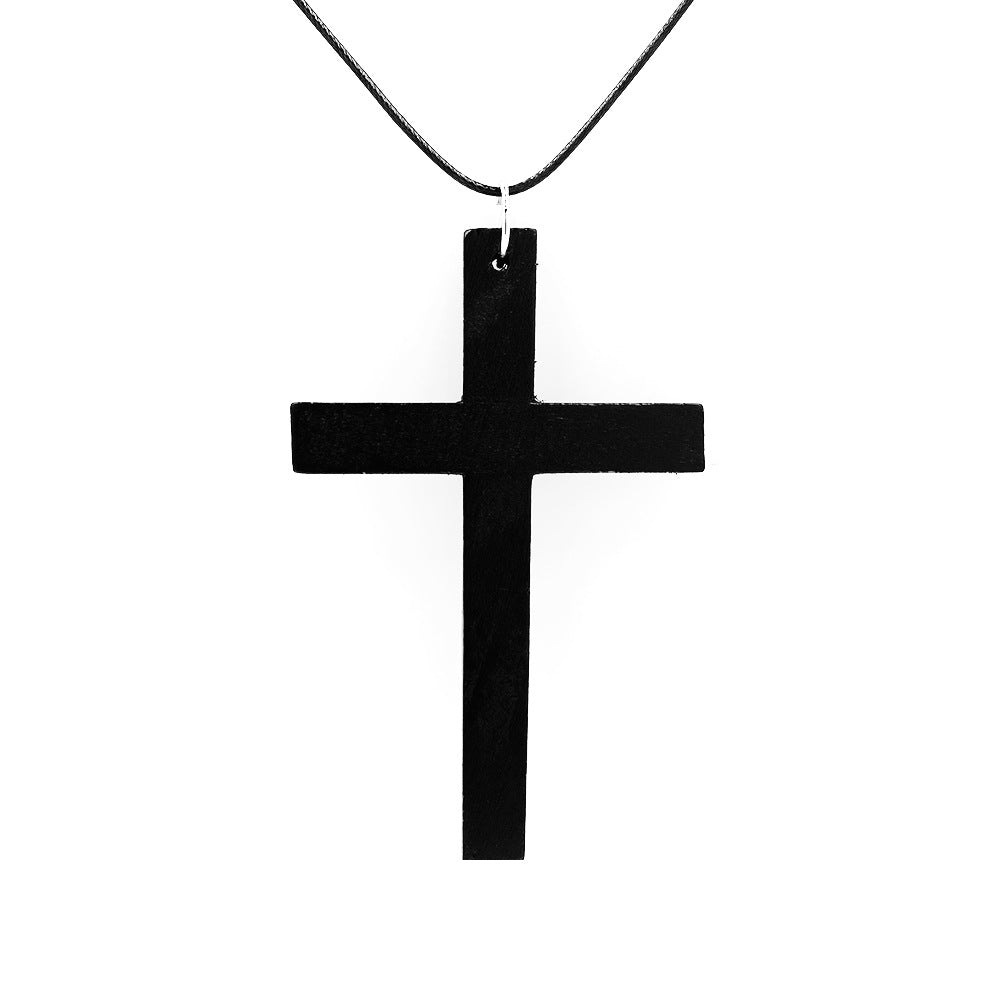 Hot-selling European and American Fashion Cross Necklaces, Wooden Simple and Versatile Sweater Chain Accessories, Spot Wholesale