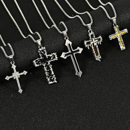 Hip Hop Necklace Jewelry Men's Popular Street Cross Personality Bouncing Alloy Pendant Sweater Chain Wholesale