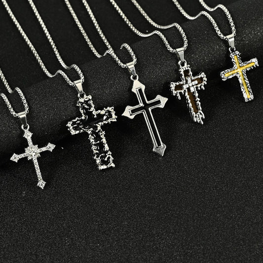 Hip Hop Necklace Jewelry Men's Popular Street Cross Personality Bouncing Alloy Pendant Sweater Chain Wholesale