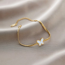 Warm Jian Does Not Fade Cross-border Hot-selling Titanium Steel Bracelet Women's Five-leaf Clover with Diamonds Ins Wind Personality 18K Vacuum Plating