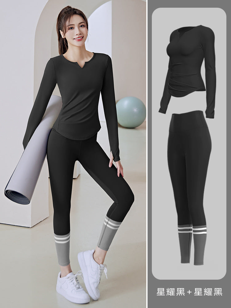 New Abdominal Tight and Hip Lift Nude Slim V-neck Long-sleeved Running Sports Fitness Yoga Suit