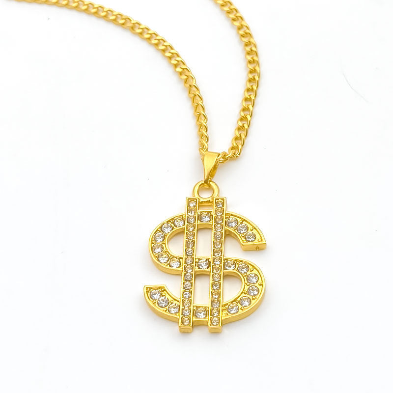 Wholesale Explosion Hip-hop Dollar Dollar Full Diamond Pendant Domineering Ring Necklace Pendant Jewelry