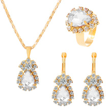 XP17 European and American Ins Water Drop Jewelry Set, Personalized Fashion Color Rhinestone Necklace, Earrings, Ring Set New