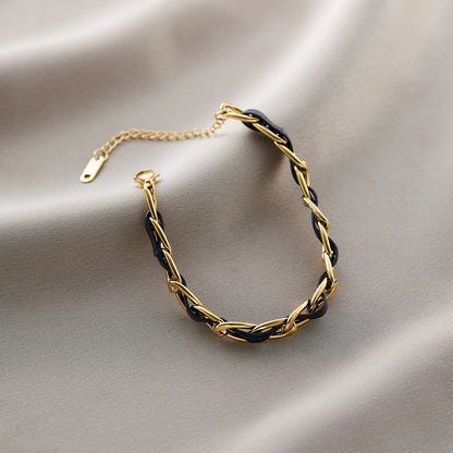 Warm Jian Does Not Fade Cross-border Hot-selling Titanium Steel Bracelet Women's Five-leaf Clover with Diamonds Ins Wind Personality 18K Vacuum Plating