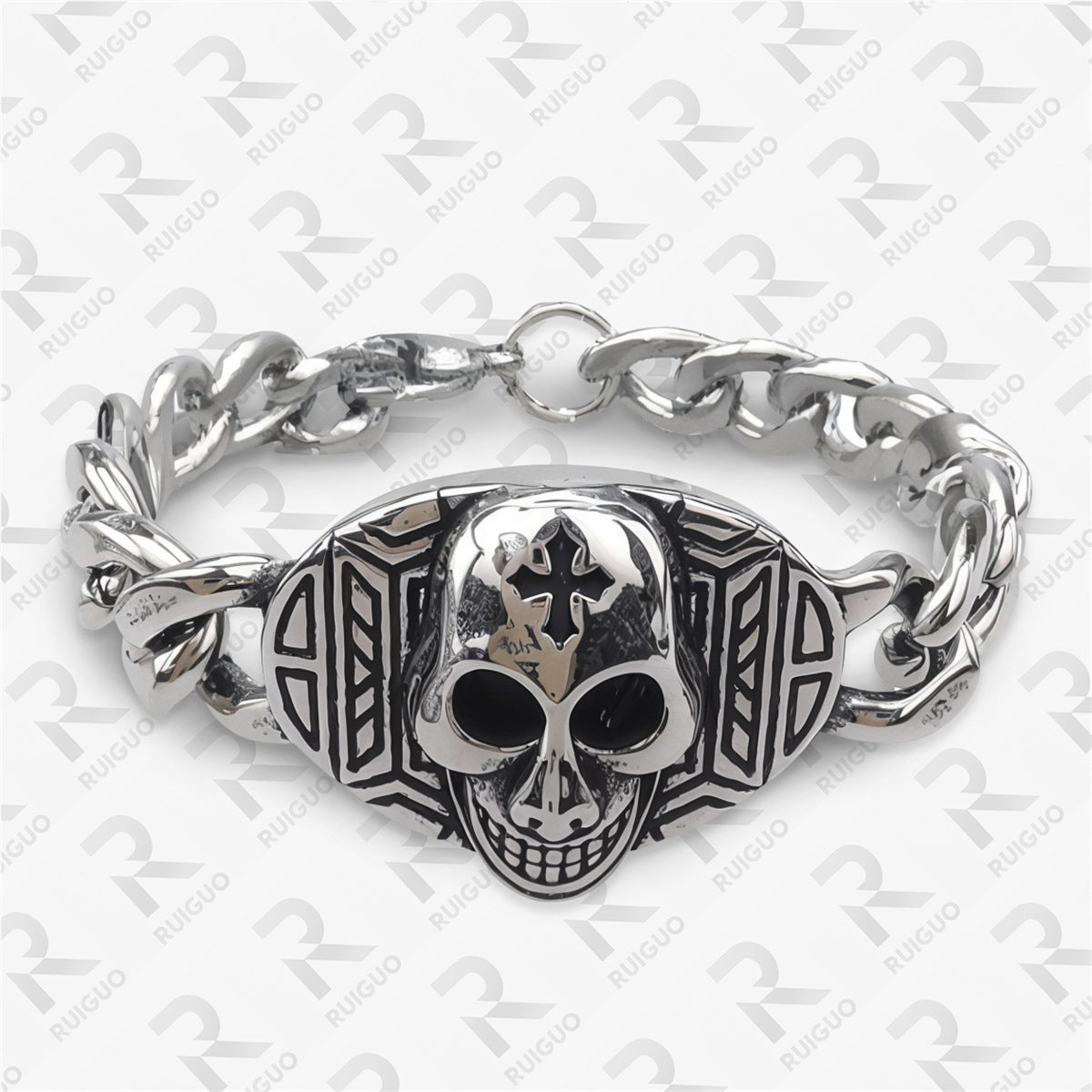 Amazon Vintage Celtic Knot Skull Stainless Steel Cuban Bracelet Cross Punk Men's Jewelry, Popular