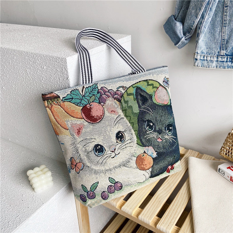 Foreign Trade Ethnic Style Retro Portable Canvas Bag Large Embroidery Shopping Fashion Shoulder Women's Bag New Matai Tote Bag