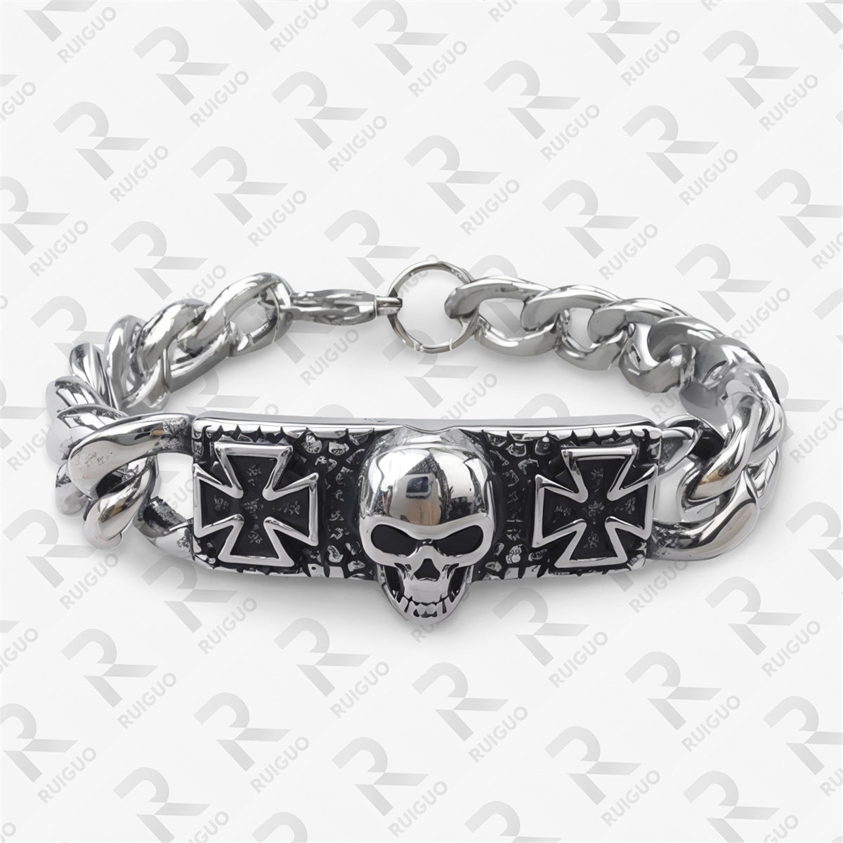 Amazon Vintage Celtic Knot Skull Stainless Steel Cuban Bracelet Cross Punk Men's Jewelry, Popular