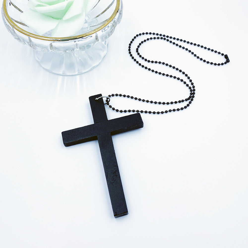 Hot-selling European and American Fashion Cross Necklaces, Wooden Simple and Versatile Sweater Chain Accessories, Spot Wholesale