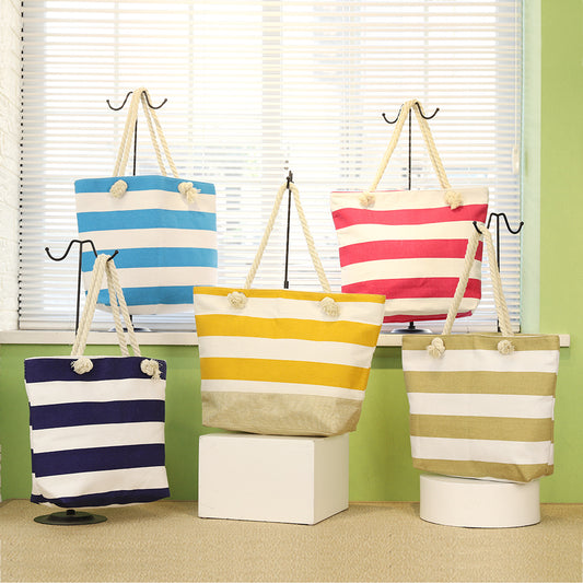 New Cross-border Beach Bag Striped, Foreign Trade Leisure Bag Amazon Armpit Bag Women's Shoulder Bag Women's Canvas Bag