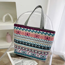 Foreign Trade New Canvas Bag Large-capacity Women's Bag Printed Handbag Ethnic Style Literary and Artistic Student Bag Shopping Bag