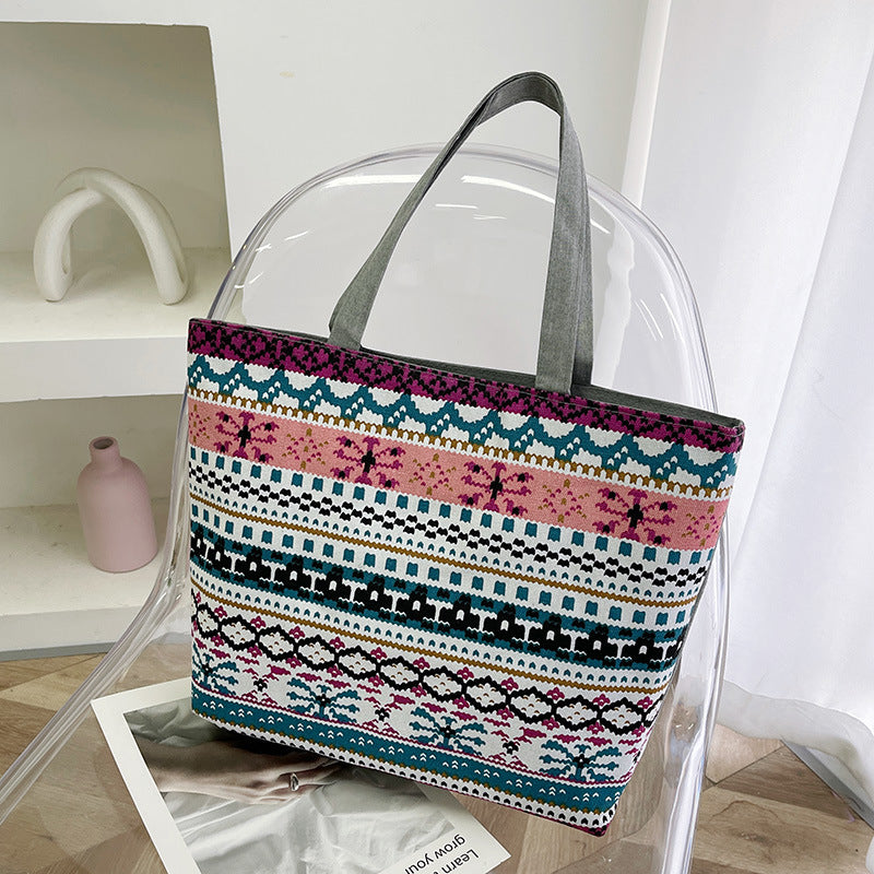 Foreign Trade New Canvas Bag Large-capacity Women's Bag Printed Handbag Ethnic Style Literary and Artistic Student Bag Shopping Bag