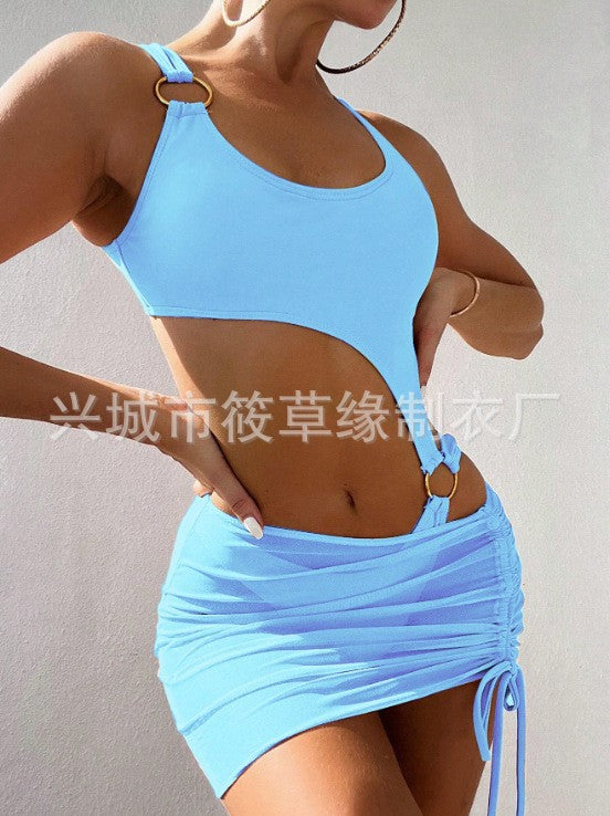 Foreign Trade New European and American One-piece Swimsuit, Sexy Cross-border Solid Color Bikini Women's Bikini, Spot Wholesale