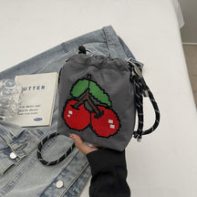 Contrast Color Versatile Ins Nylon Cloth Bag Women's New Messenger Bag Summer Super Fire Niche Embroidery Bucket Bag