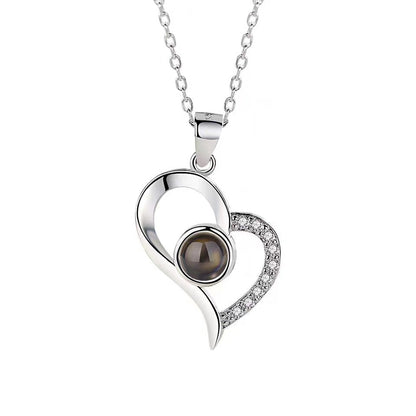 Europe and the United States hot-selling love oblique peach heart necklace 100 languages I love you simple collarbone chain picture customization