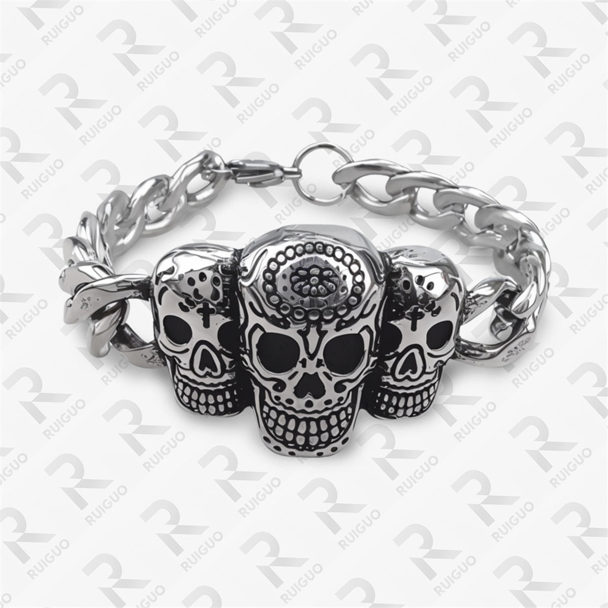 Amazon Vintage Celtic Knot Skull Stainless Steel Cuban Bracelet Cross Punk Men's Jewelry, Popular