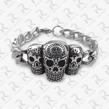 Amazon Vintage Celtic Knot Skull Stainless Steel Cuban Bracelet Cross Punk Men's Jewelry, Popular