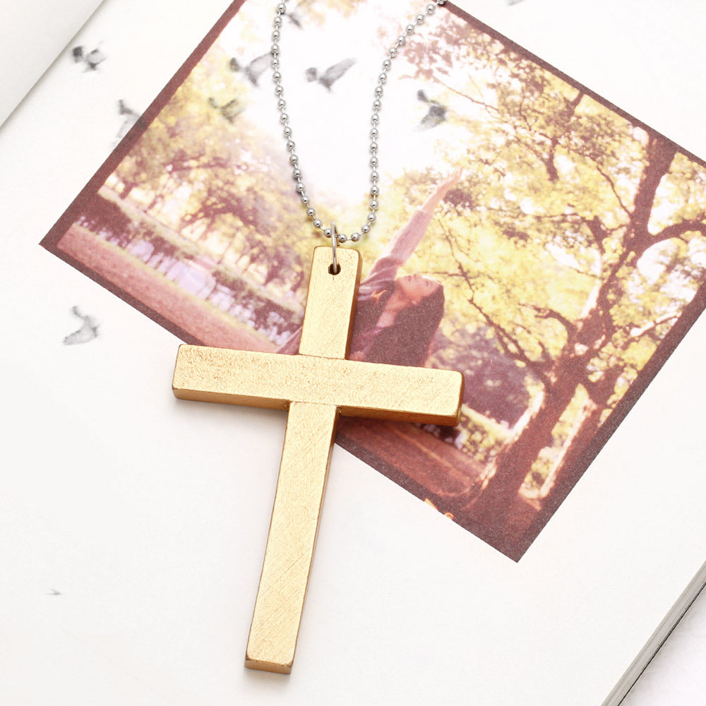 Hot Sale, European and American Fashion Cross Necklace, Wooden Simple Versatile Sweater Chain Accessories Nkd44