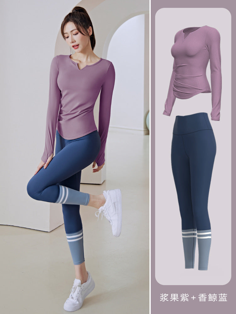 New Abdominal Tight and Hip Lift Nude Slim V-neck Long-sleeved Running Sports Fitness Yoga Suit