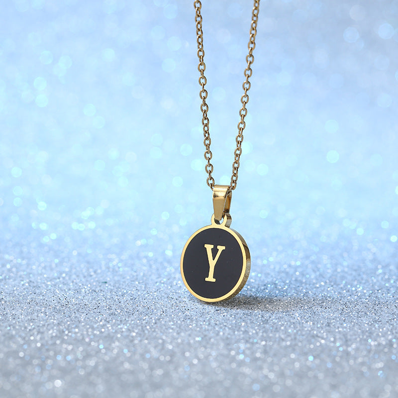Foreign Trade Hot-selling Ins Wind Simple Alloy, English Letter Necklace Pendant Round Item Pendant 26 Letter Necklace