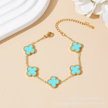 Explosive Lucky Four-leaf Clover Bracelet Titanium Steel Double-sided Fritillary 18K Stainless Steel Korean Version Versatile Factory Direct Sales