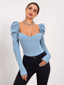 Foreign Trade Cross-border Amazon Bubble Long-sleeved Women's Clothing Pullover One-word Collar Solid Color Slim-fit T-shirt