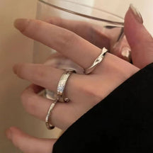 Korean Light Luxury High-end Zircon Pearl Ring Women's Retro Niche Design Bow Ring Ring Open Jewelry