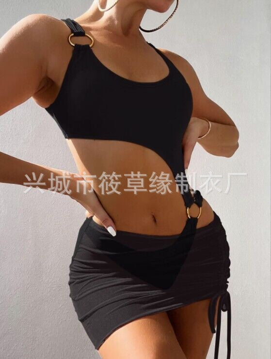 Foreign Trade New European and American One-piece Swimsuit, Sexy Cross-border Solid Color Bikini Women's Bikini, Spot Wholesale