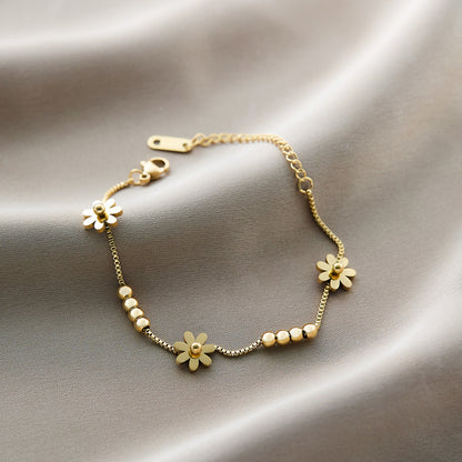 Warm Jian Does Not Fade Cross-border Hot-selling Titanium Steel Bracelet Women's Five-leaf Clover with Diamonds Ins Wind Personality 18K Vacuum Plating