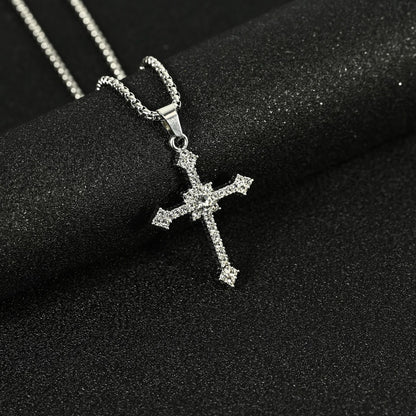 Hip Hop Necklace Jewelry Men's Popular Street Cross Personality Bouncing Alloy Pendant Sweater Chain Wholesale