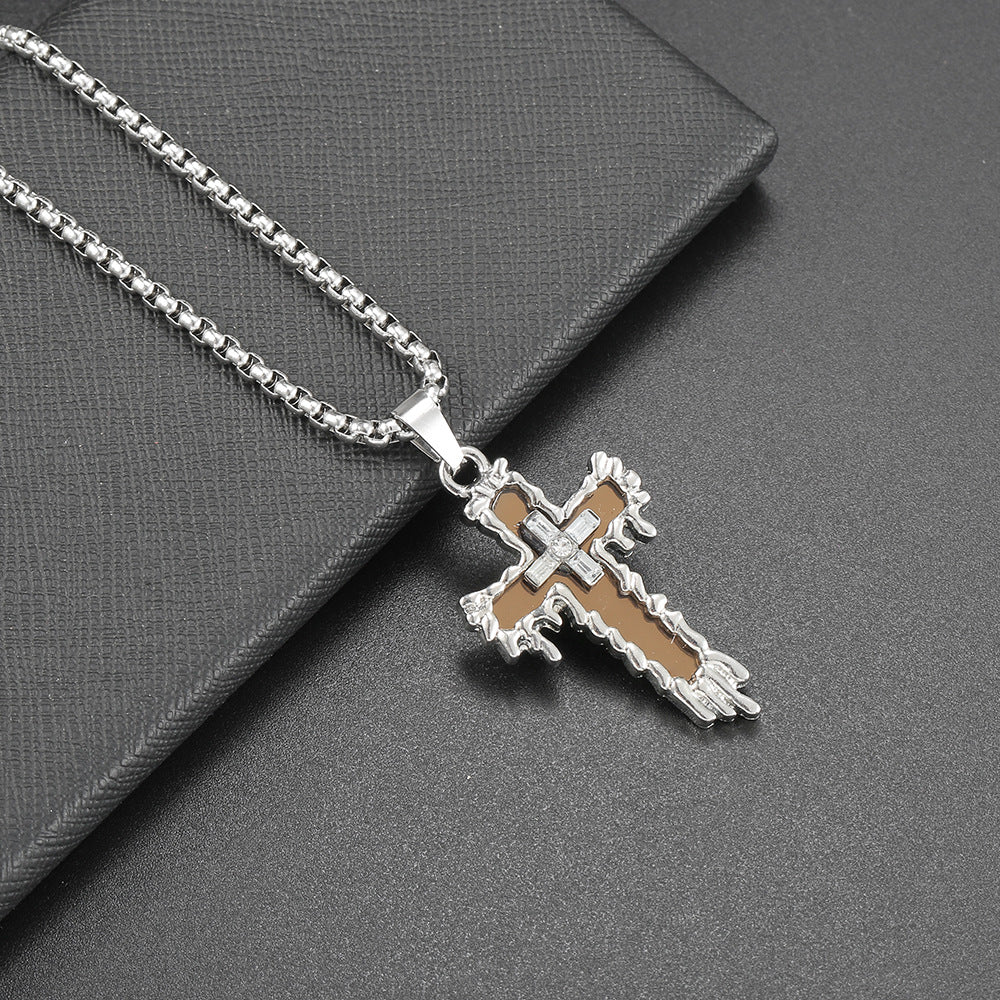 Hip Hop Necklace Jewelry Men's Popular Street Cross Personality Bouncing Alloy Pendant Sweater Chain Wholesale