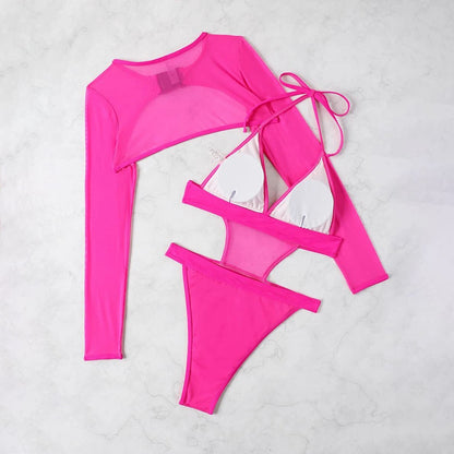 Amazon Multi-color Sexy Triangle One-piece Swimsuit Women, European and American Blouse Long-sleeved Hot Spring Bikini Swimsuit