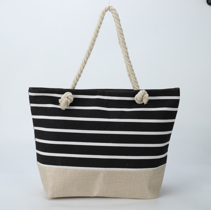 New Cross-border Beach Bag Striped, Foreign Trade Leisure Bag Amazon Armpit Bag Women's Shoulder Bag Women's Canvas Bag