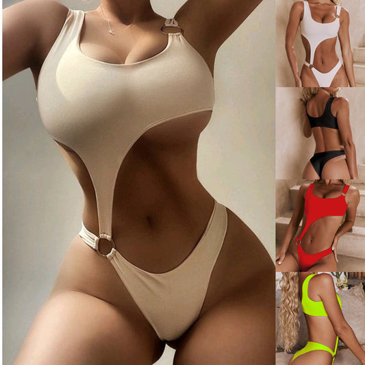 Foreign Trade New European and American One-piece Swimsuit, Sexy Cross-border Solid Color Bikini Women's Bikini, Spot Wholesale