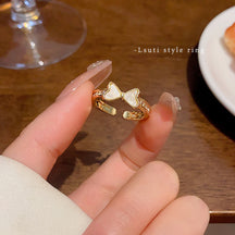 Korean Light Luxury High-end Zircon Pearl Ring Women's Retro Niche Design Bow Ring Ring Open Jewelry